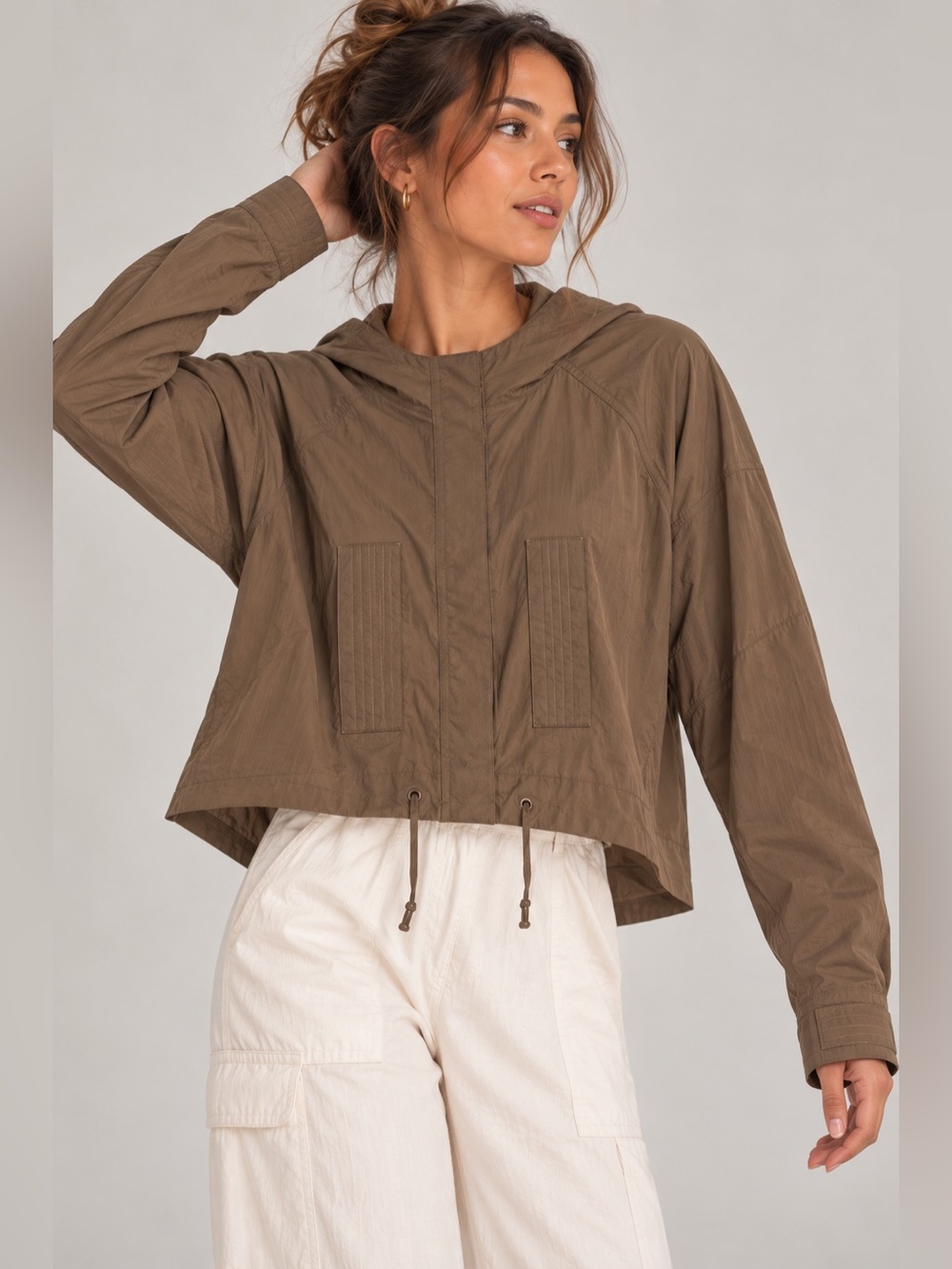 NWT Girlfriend Collective Raquel Snap Front Jacket Brown Extra Large